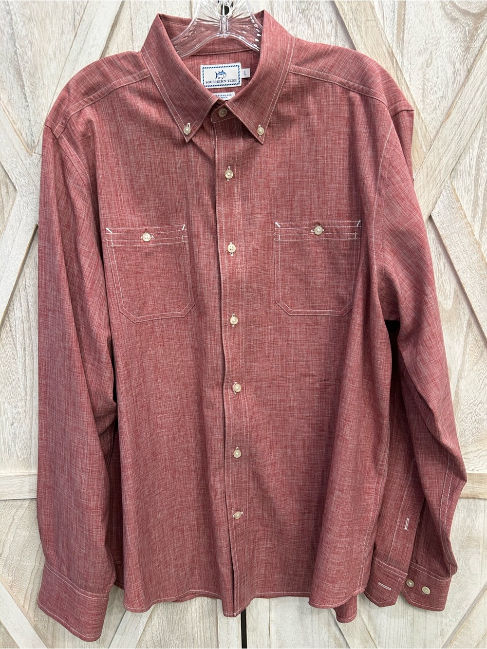 Southern Tide Men's Large Performance Button Down Red Heather Vented Long Sleeve